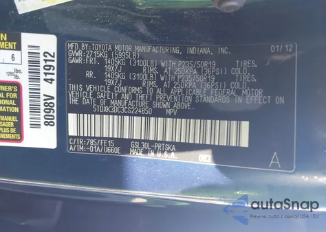 2012 Toyota Sienna Se 8 Passenger from USA, damaged, VIN 5TDXK3DC3CS224850